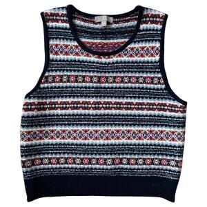 J. Crew Navy Blue Fair Isle Sweater Vest Wool Blend Women's Size Large